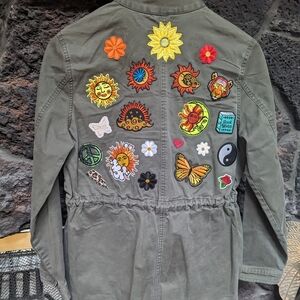 Universal Thread Olive Utility Jacket with Colorful Patches